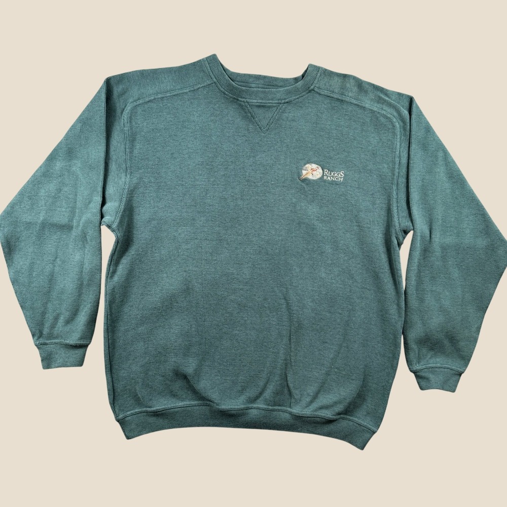 Cheyenne River Sweatshirt Mens L Green Ruggs Ranch Embroidered Outdoor Lodge